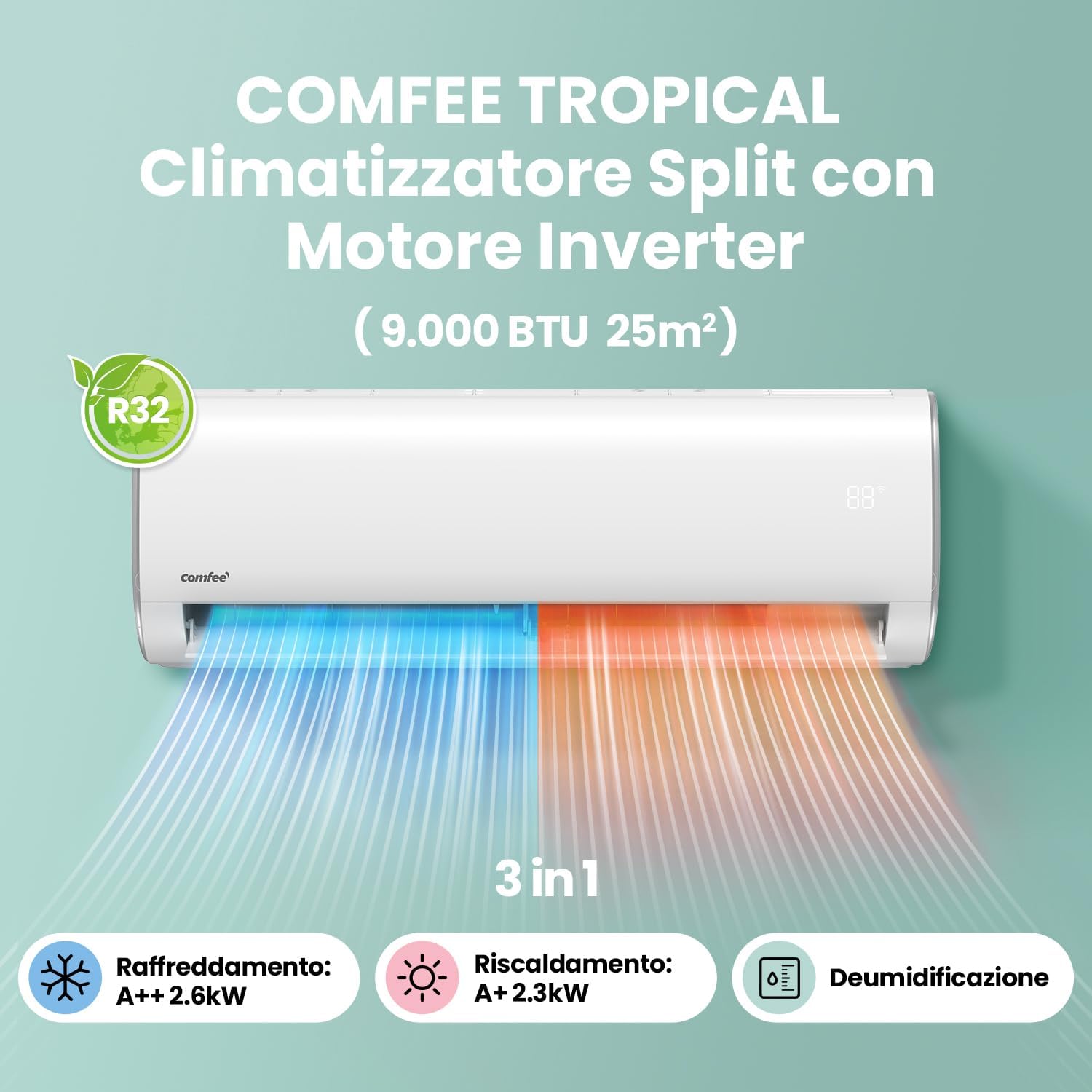 COMFEE' TROPICAL 9K – Climatizzatore Monosplit 9000 BTU Inverter con Wi-Fi