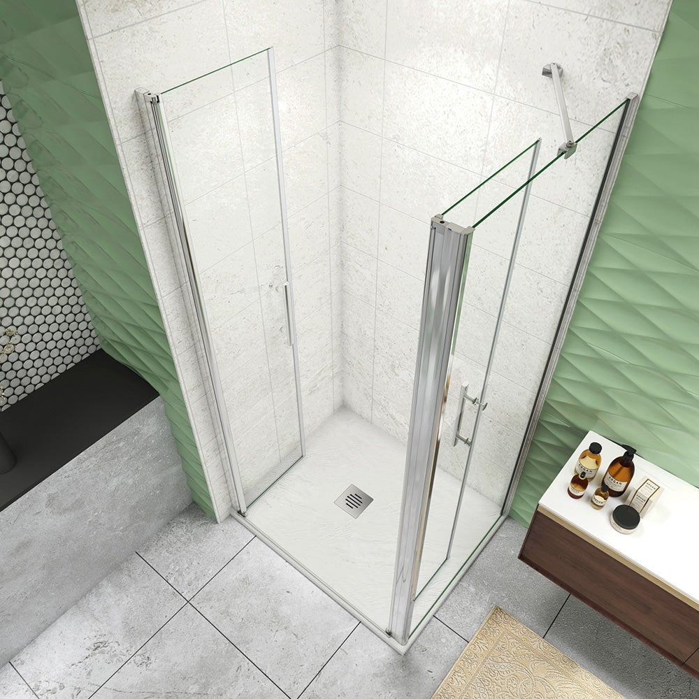 Box Doccia Angolare 100x70 cm con Porta Saloon - Vetro Temperato 6 mm Anticalcare, Cromo Lucido