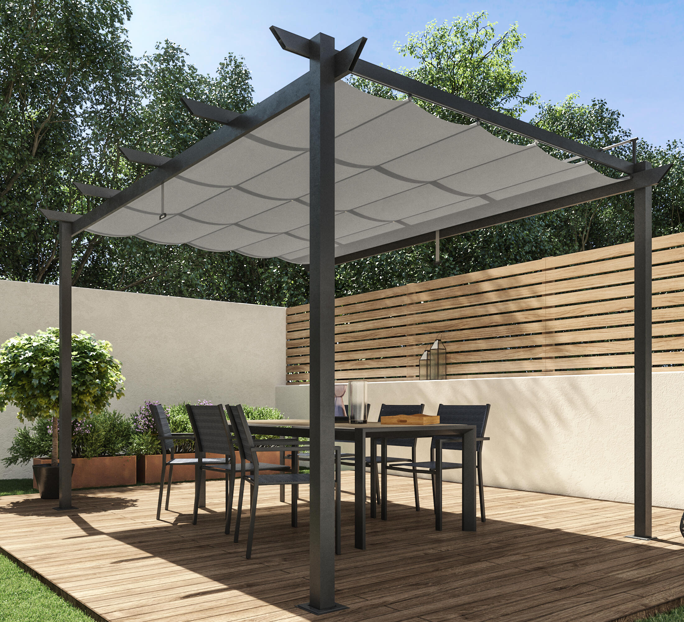 Pergola in alluminio antracite Omega NATERIAL 2,8x4m con copertura scorrevole