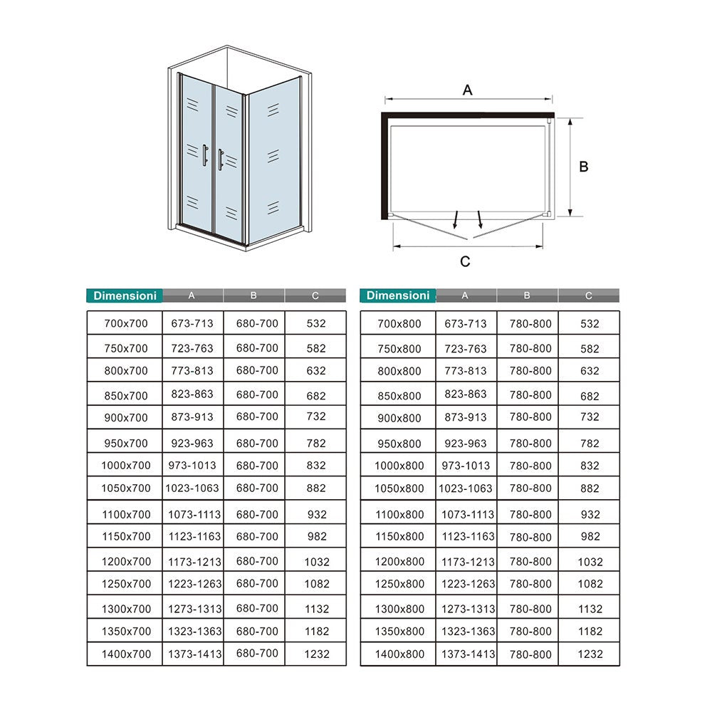 Box Doccia Angolare 100x70 cm con Porta Saloon - Vetro Temperato 6 mm Anticalcare, Cromo Lucido