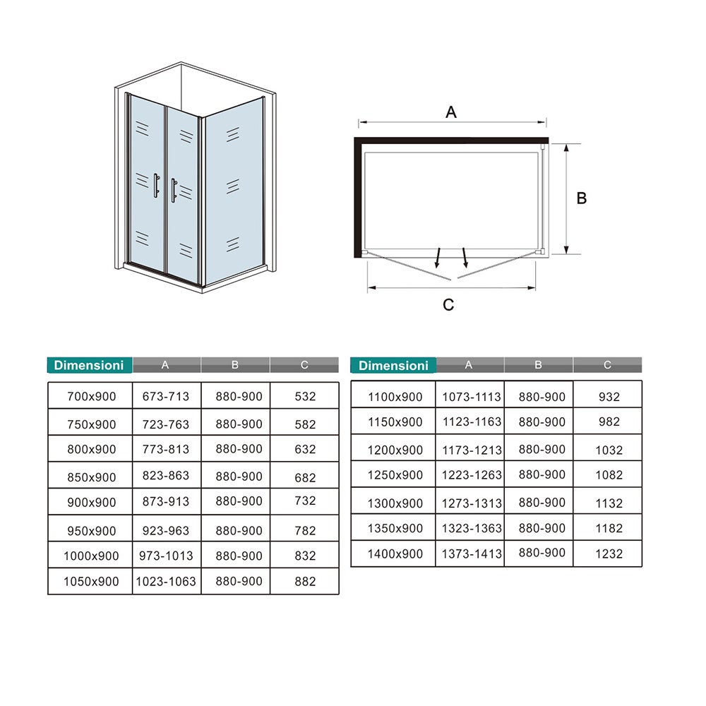 Box Doccia Angolare 100x70 cm con Porta Saloon - Vetro Temperato 6 mm Anticalcare, Cromo Lucido