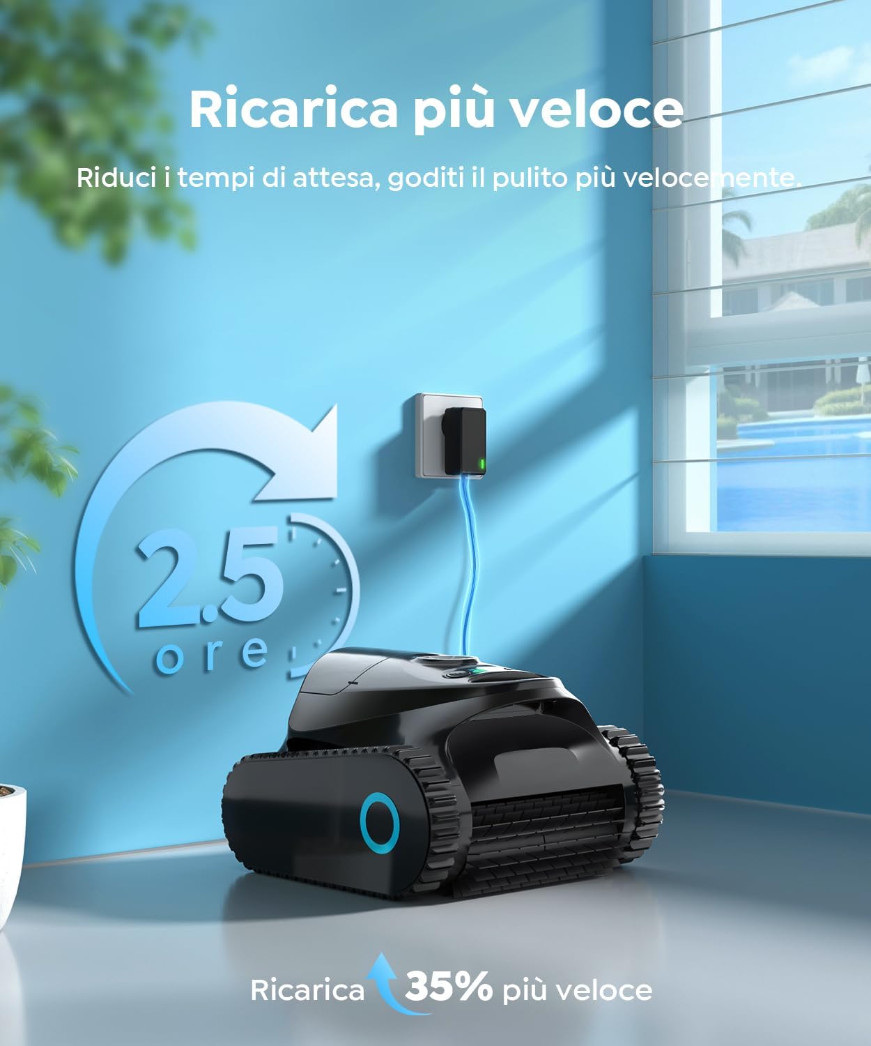 Robot Piscina C1 Senza Fili — Pulisce Fondo e Pareti fino a 150 m²