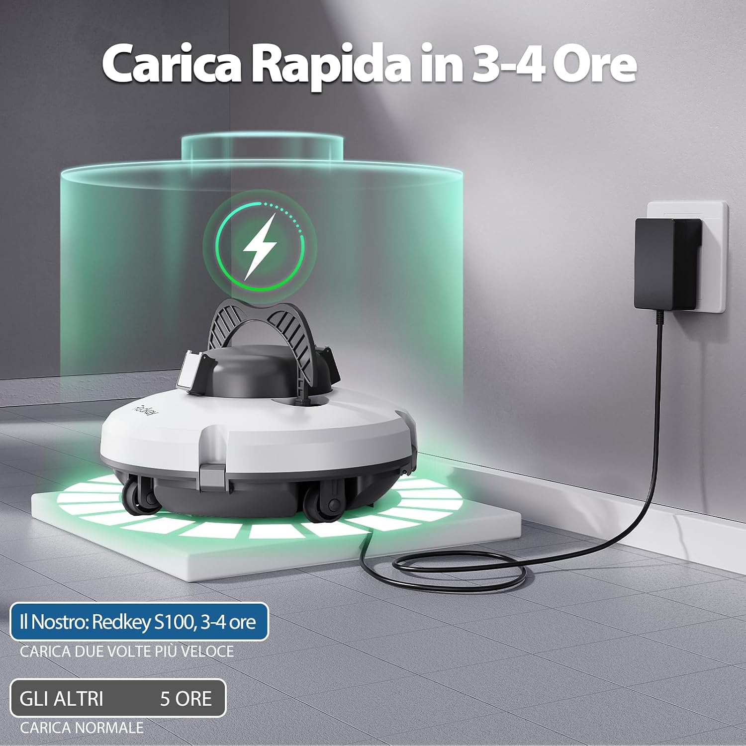 Redkey S100 Robot Pulitore per Piscina Cordless — 200 Minuti di Autonomia, Parcheggio Automatico