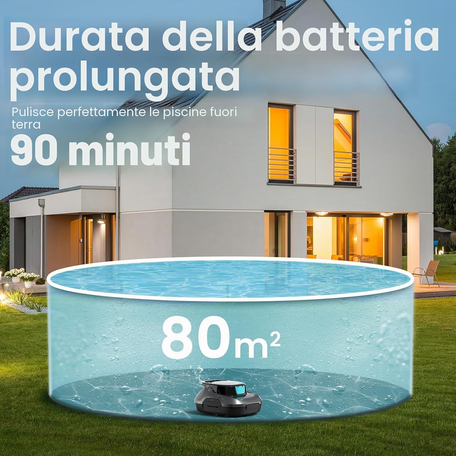 AIPER Scuba – Robot Piscina Senza Fili | 90 Min di Autonomia | Fino a 80 m²