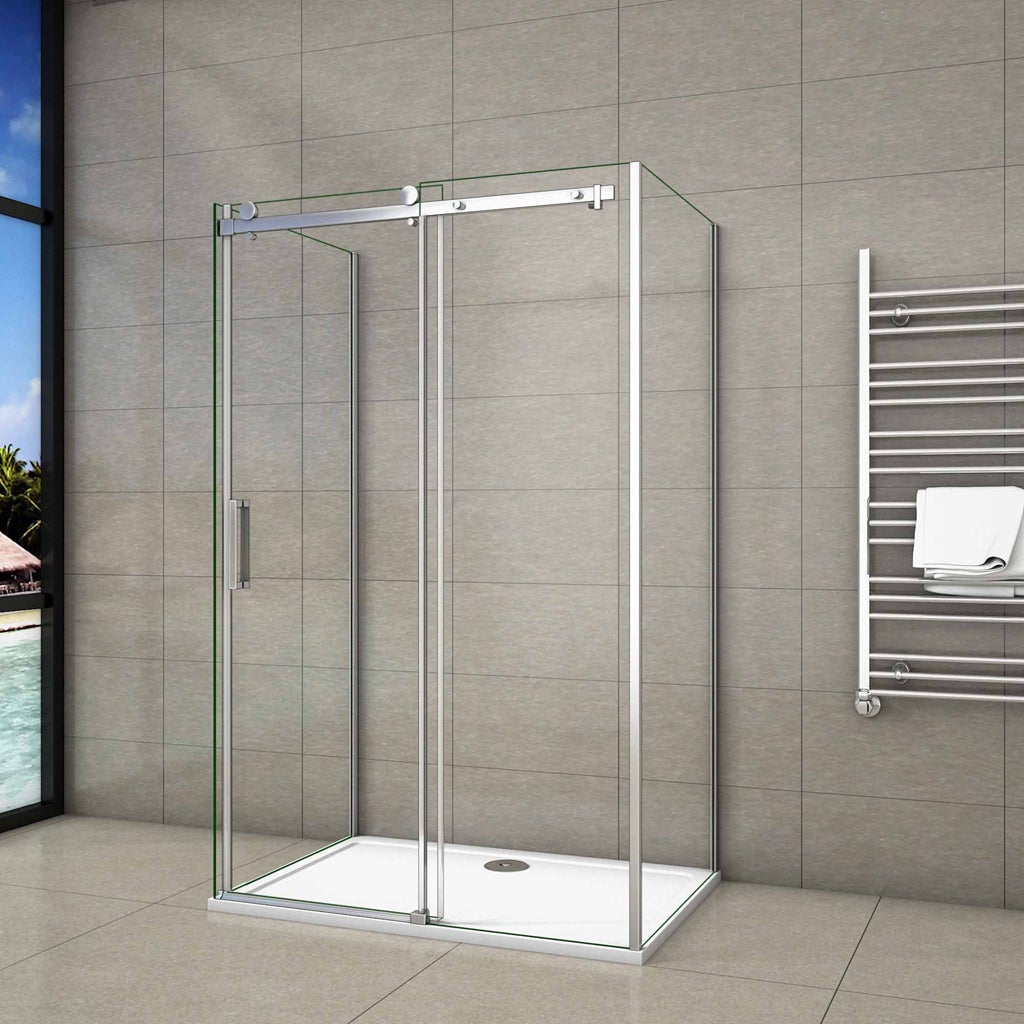 Box doccia a tre lati scorrevole 120x80x80 cm in vetro temperato anticalcare con telaio cromato, h 195 cm