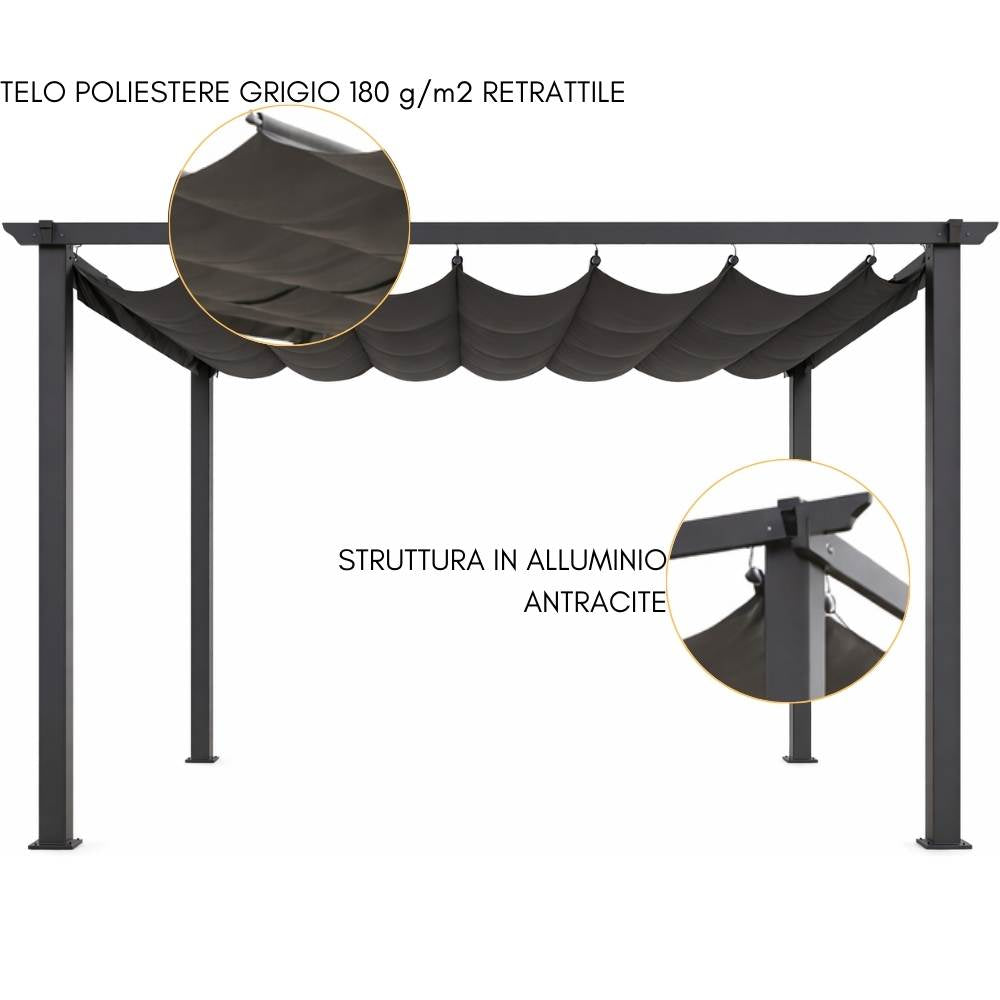 Pergola da Giardino 4x4 con Tetto Retrattile - Struttura in Alluminio Antracite