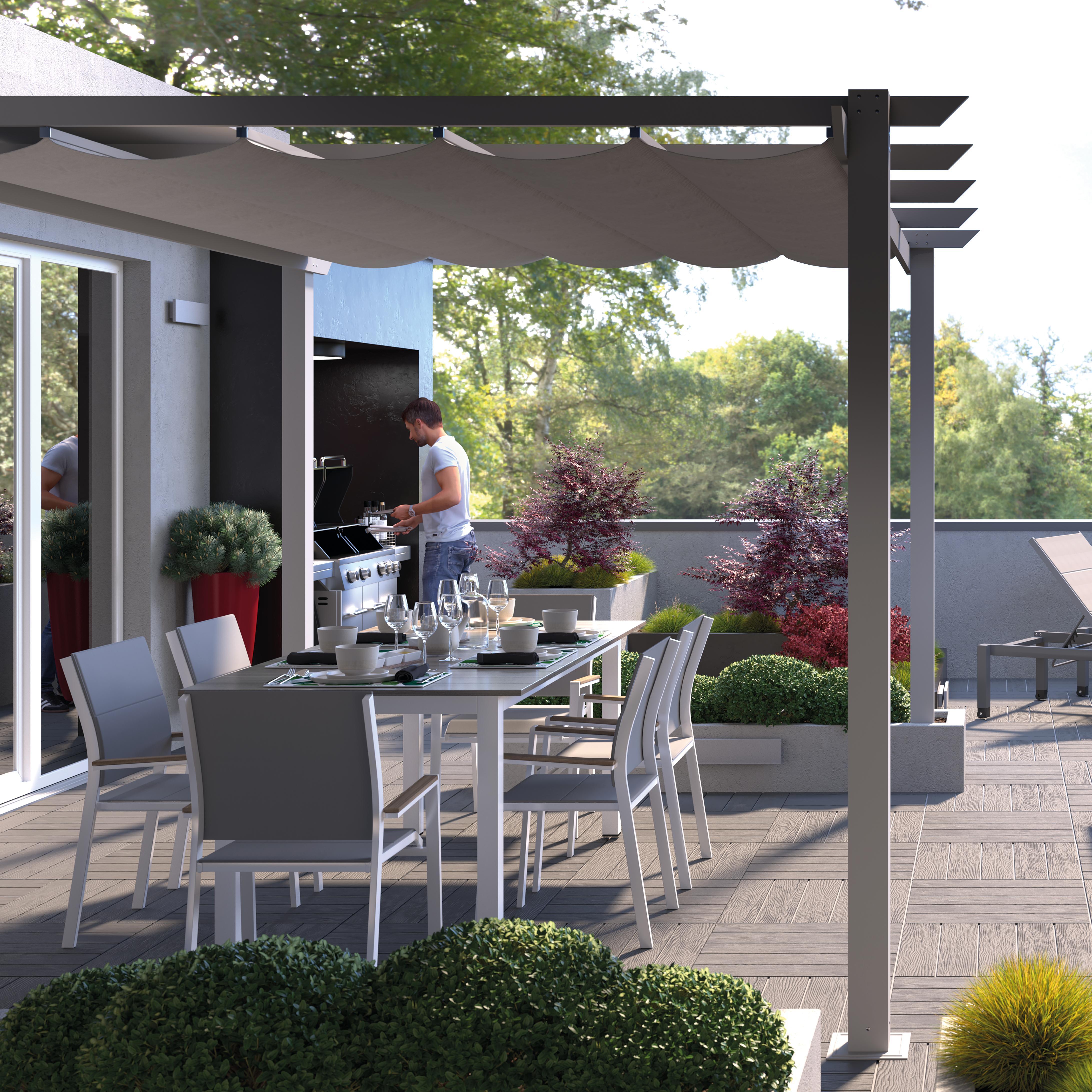 Pergola in alluminio antracite Omega NATERIAL 2,8x4m con copertura scorrevole