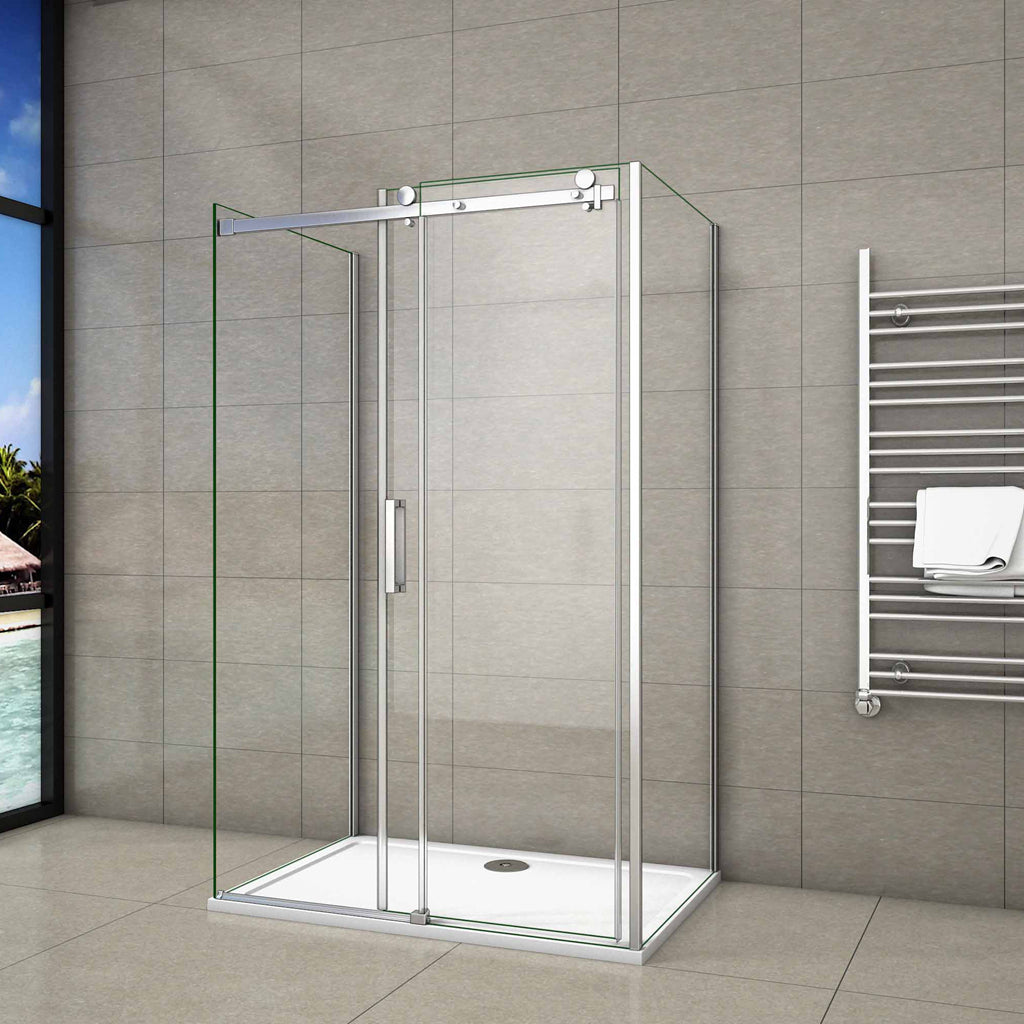 Box doccia a tre lati scorrevole 120x80x80 cm in vetro temperato anticalcare con telaio cromato, h 195 cm