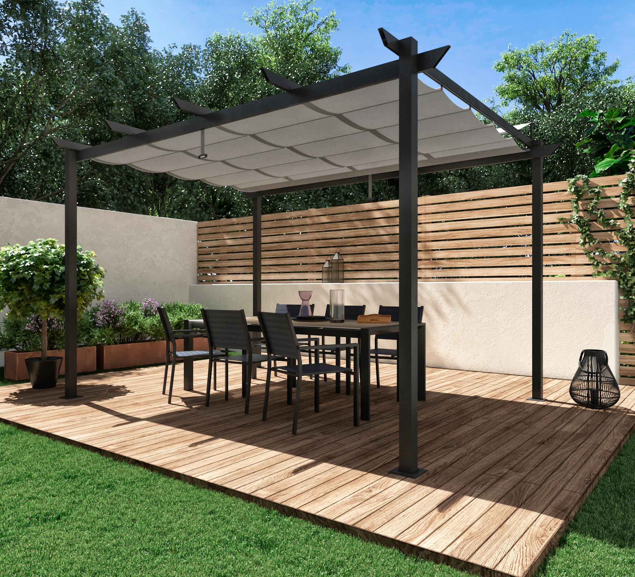 Pergola in alluminio antracite Omega NATERIAL 2,8x4m con copertura scorrevole